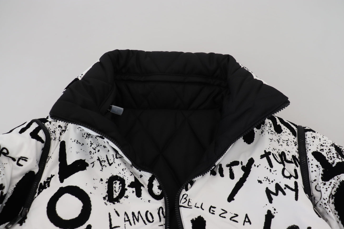 White Printed Full Zip Coat Polyester Jacket