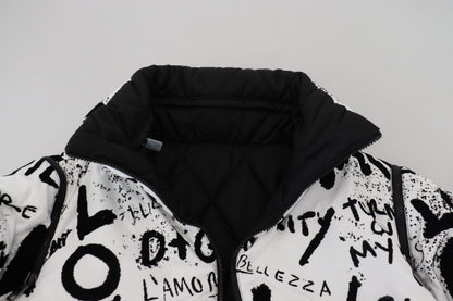 White Printed Full Zip Coat Polyester Jacket