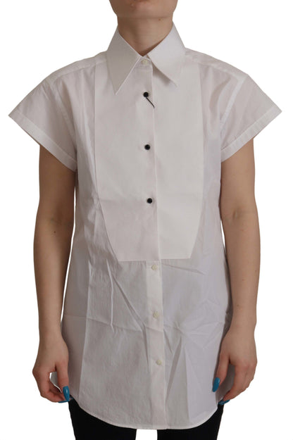 White Sleeveless Tuxedo Formal Blouse Top