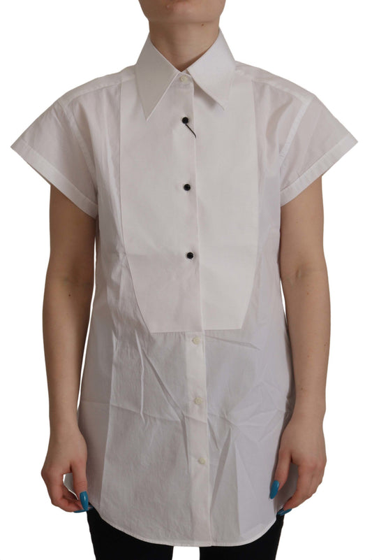 White Sleeveless Tuxedo Formal Blouse Top