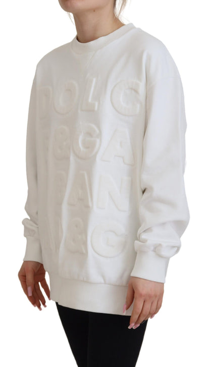 White Logo Embossed Cotton Sweatshirt Sweater