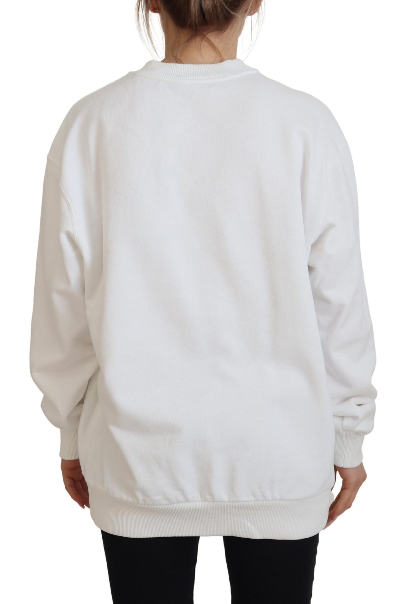 White Logo Embossed Cotton Sweatshirt Sweater