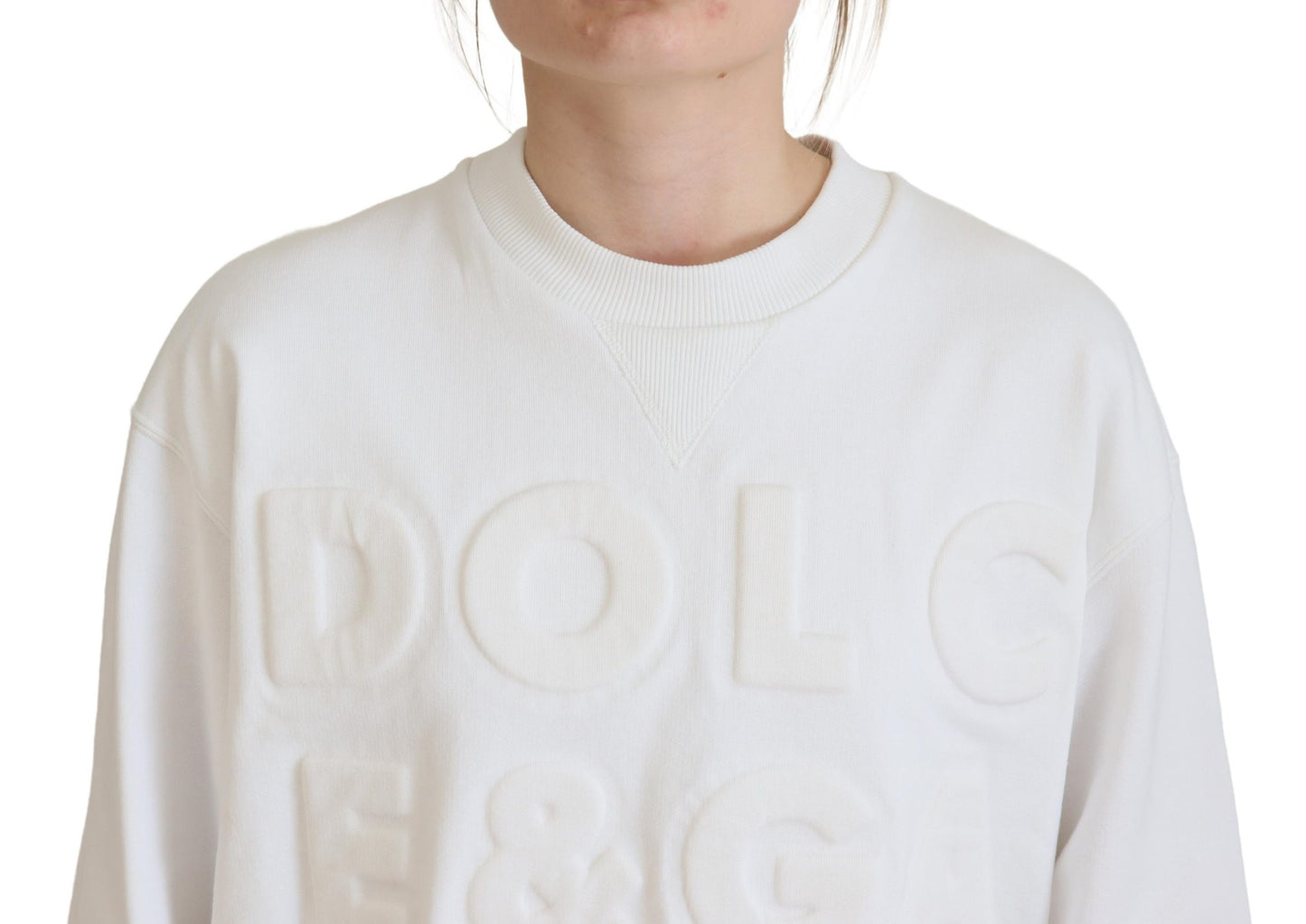 White Logo Embossed Cotton Sweatshirt Sweater