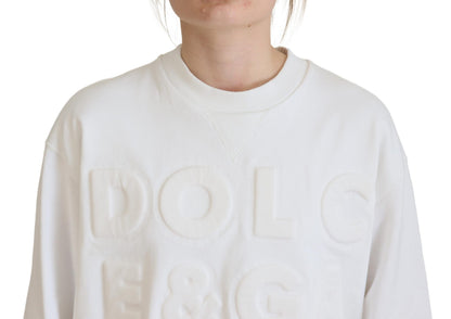 White Logo Embossed Cotton Sweatshirt Sweater