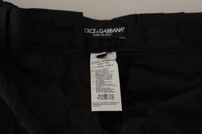 Black Brocade Cropped High Waist Pants