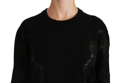 Black Cashmere Floral Lace Cutout Sweater