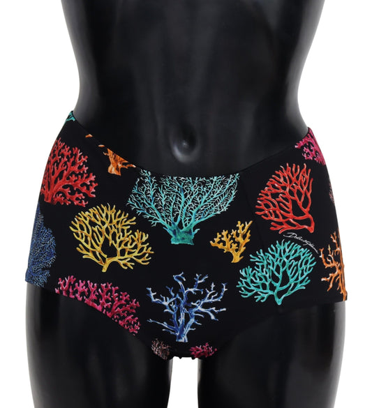 Black Coral Print Swimwear Beachwear Bikini Bottom