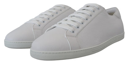 White Leather Low Top Sneakers Shoes