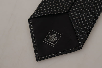 White Black Polka Dots Necktie Accessory 100% Silk Tie