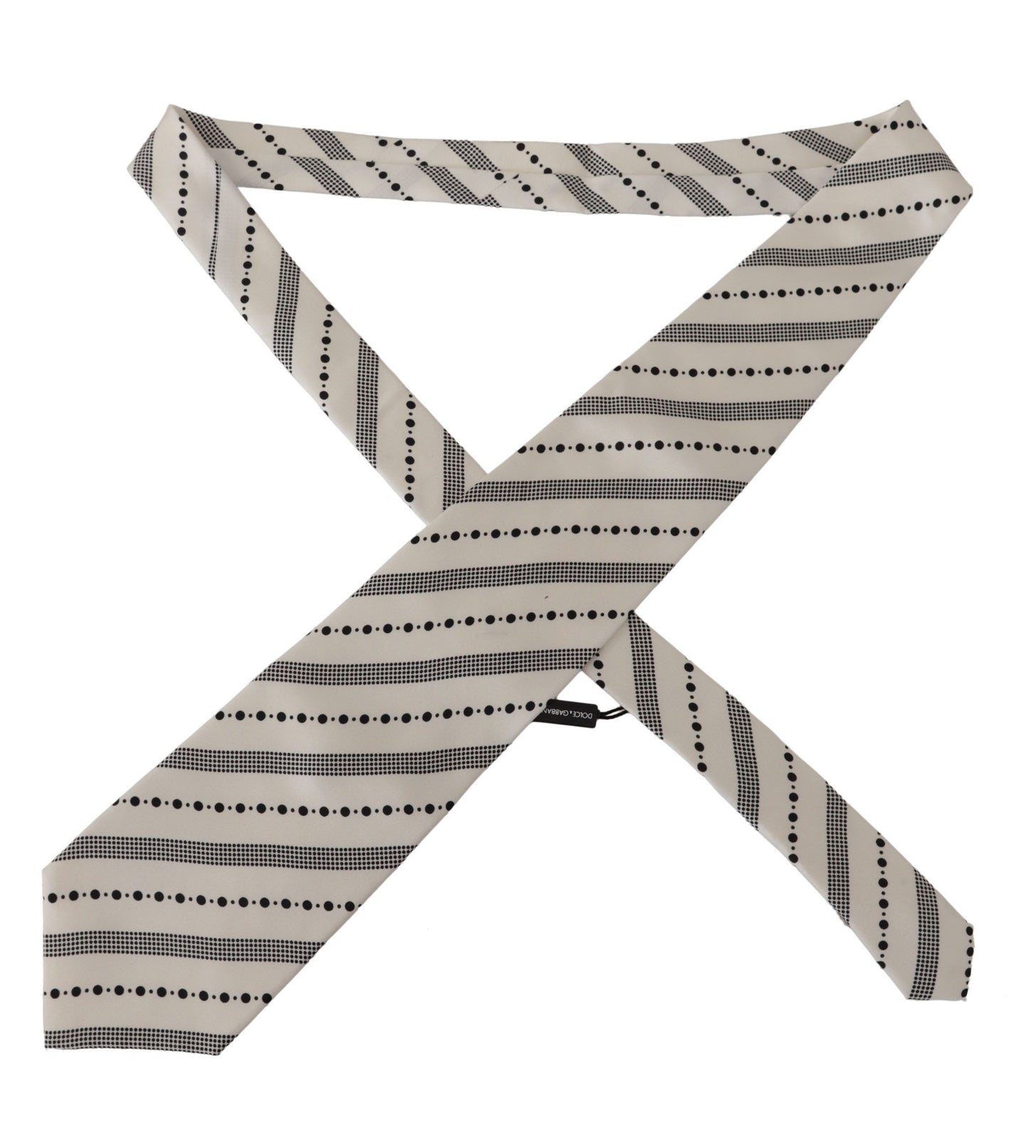 White Black Polka Dots Necktie Accessory  100% Silk