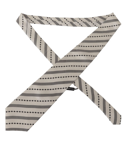 White Black Polka Dots Necktie Accessory  100% Silk