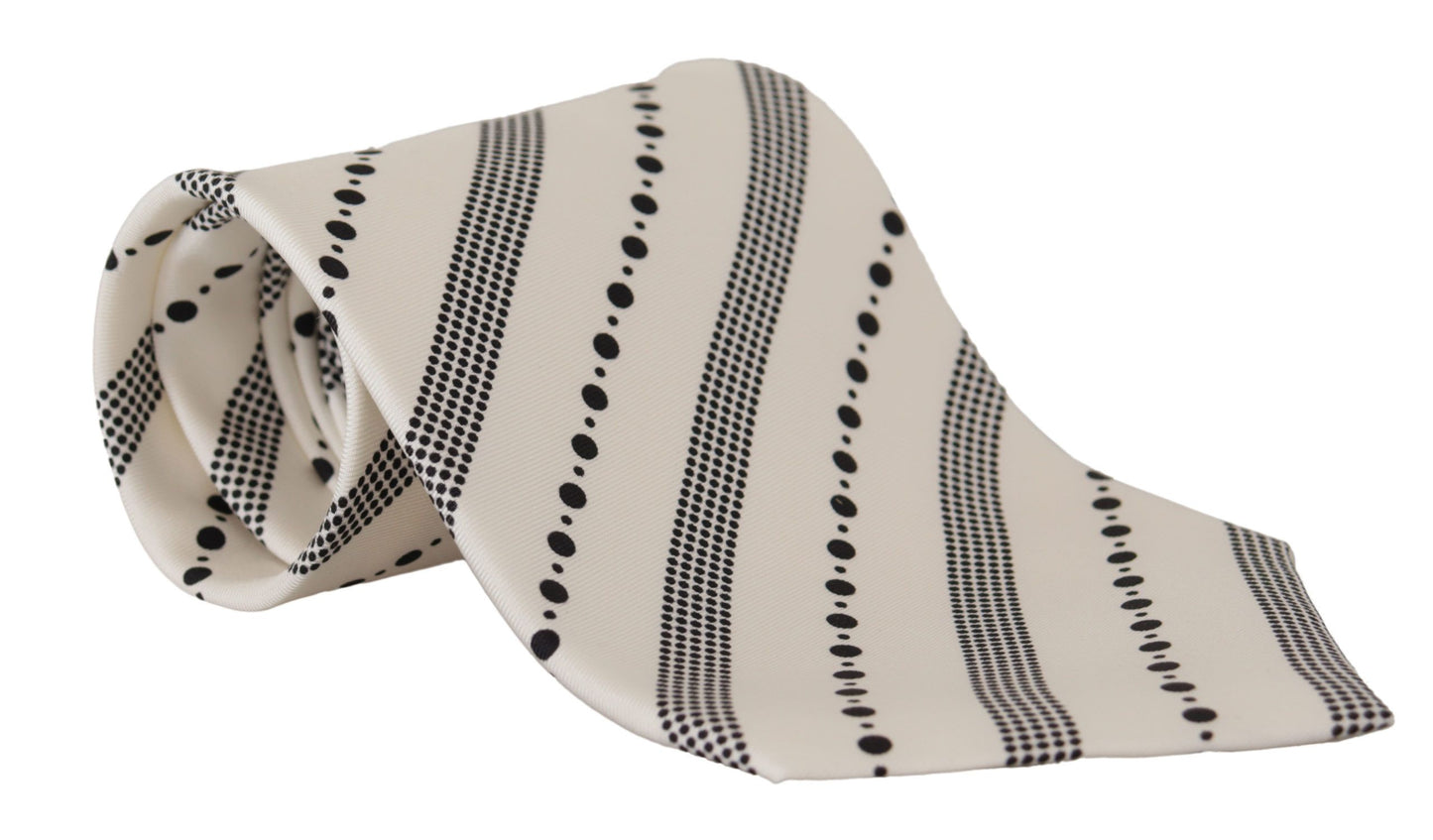 White Black Polka Dots Necktie Accessory  100% Silk