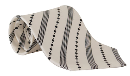 White Black Polka Dots Necktie Accessory  100% Silk
