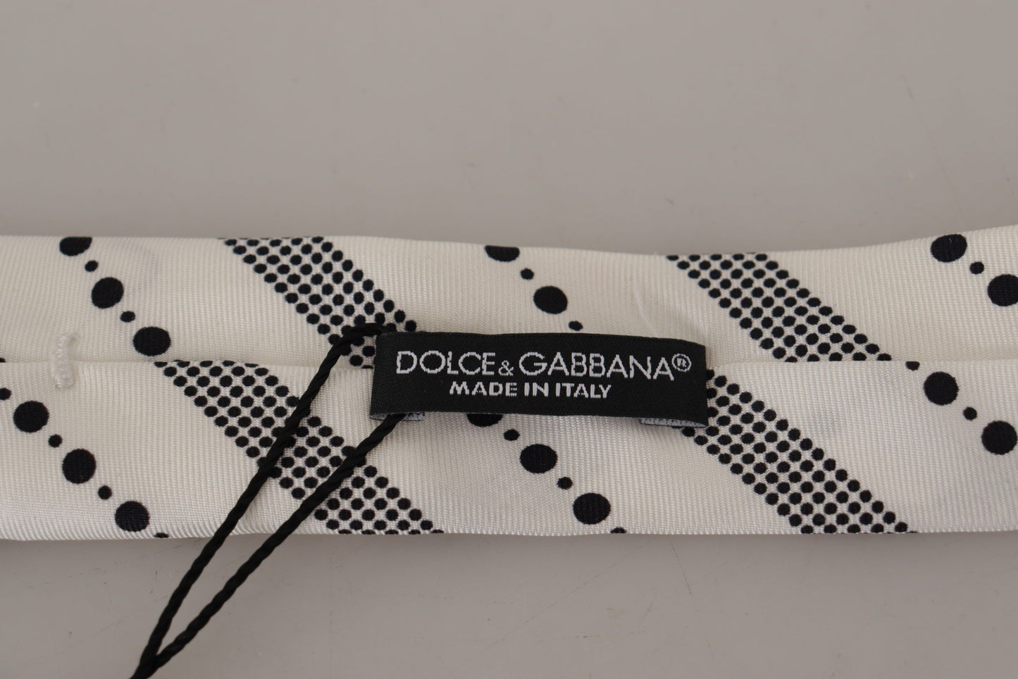 White Black Polka Dots Necktie Accessory  100% Silk