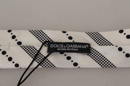White Black Polka Dots Necktie Accessory  100% Silk