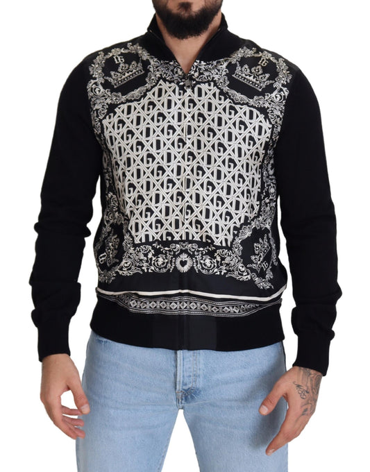 Black Bandana Cashmere Zip Cardigan Sweater