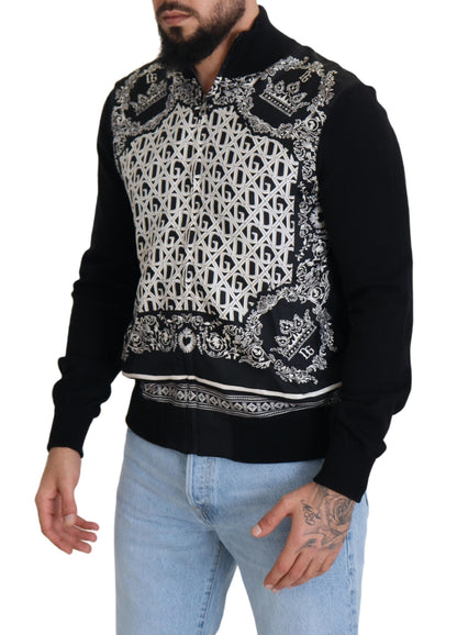 Black Bandana Cashmere Zip Cardigan Sweater