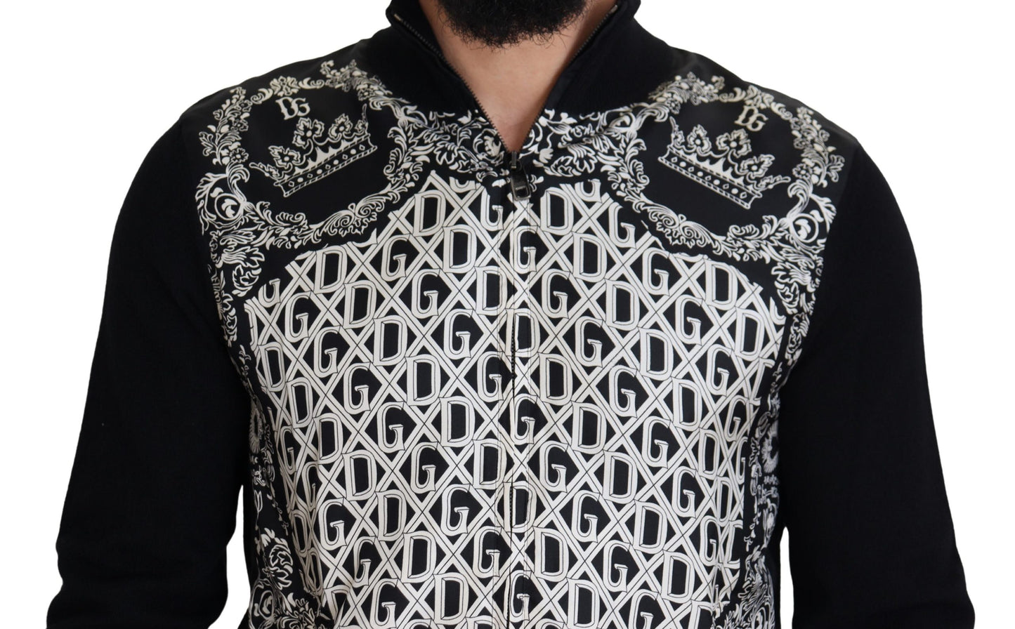 Black Bandana Cashmere Zip Cardigan Sweater