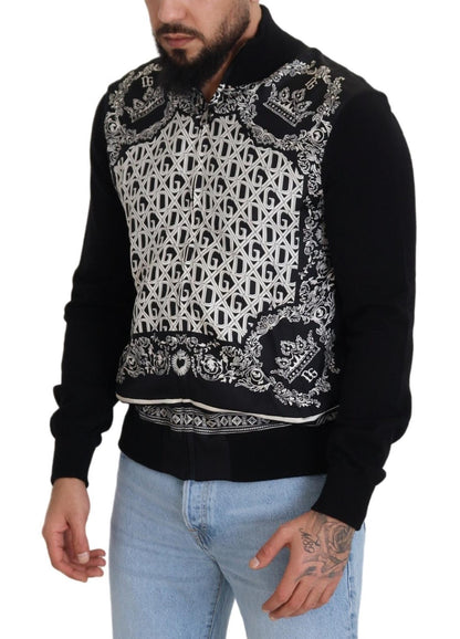 Black Bandana Cashmere Zip Cardigan Sweater