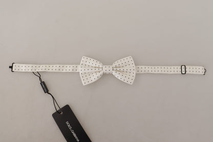 White Black Polka Dot 100% Silk Neck Papillon Tie
