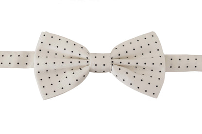 White Black Polka Dot 100% Silk Neck Papillon Tie