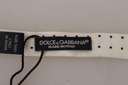 White Black Polka Dot 100% Silk Neck Papillon Tie