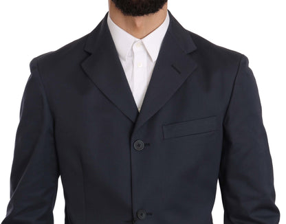 Two Piece 3 Button Cotton Blue Solid Suit