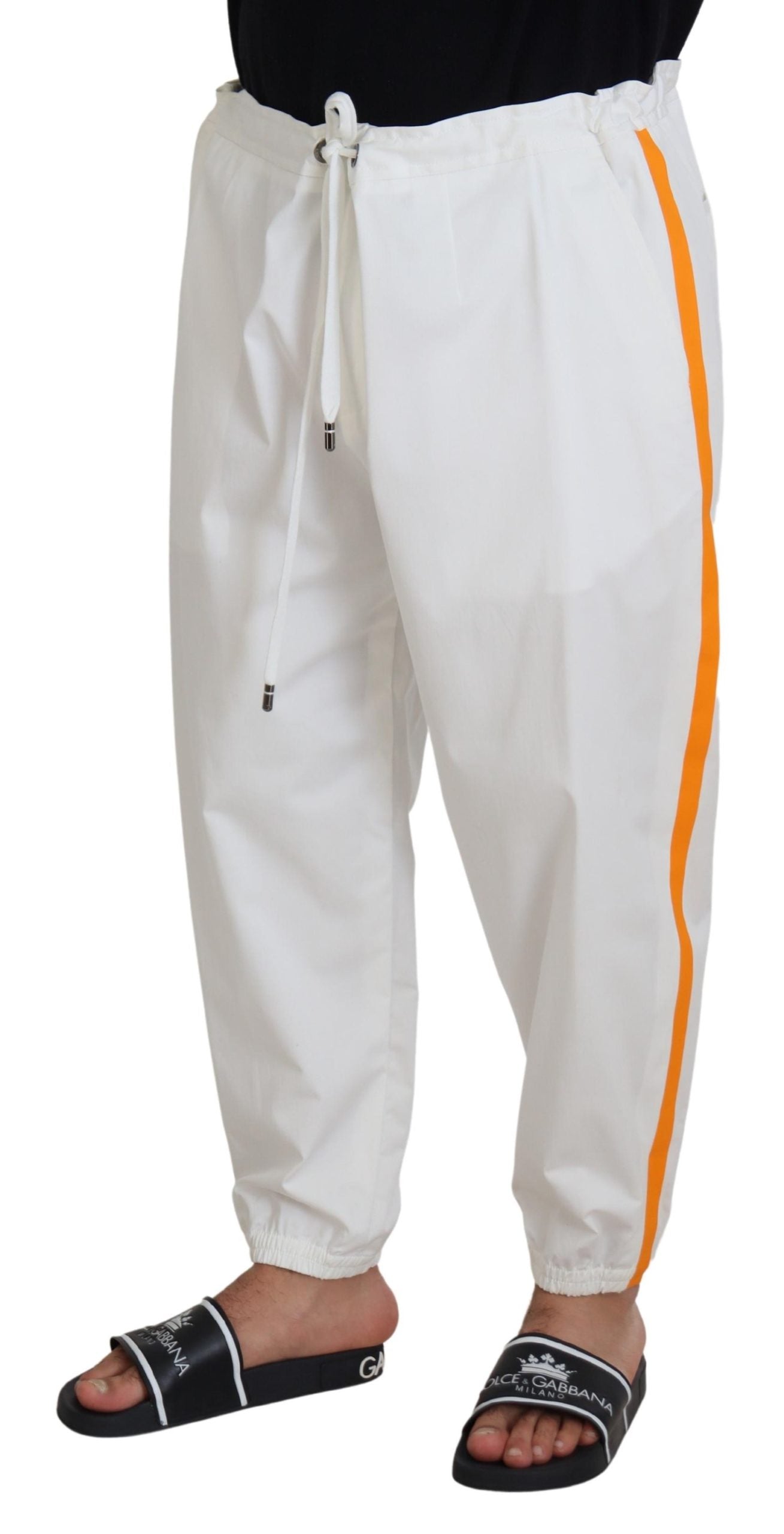 White Cotton DG Logo Print Jogger Pants