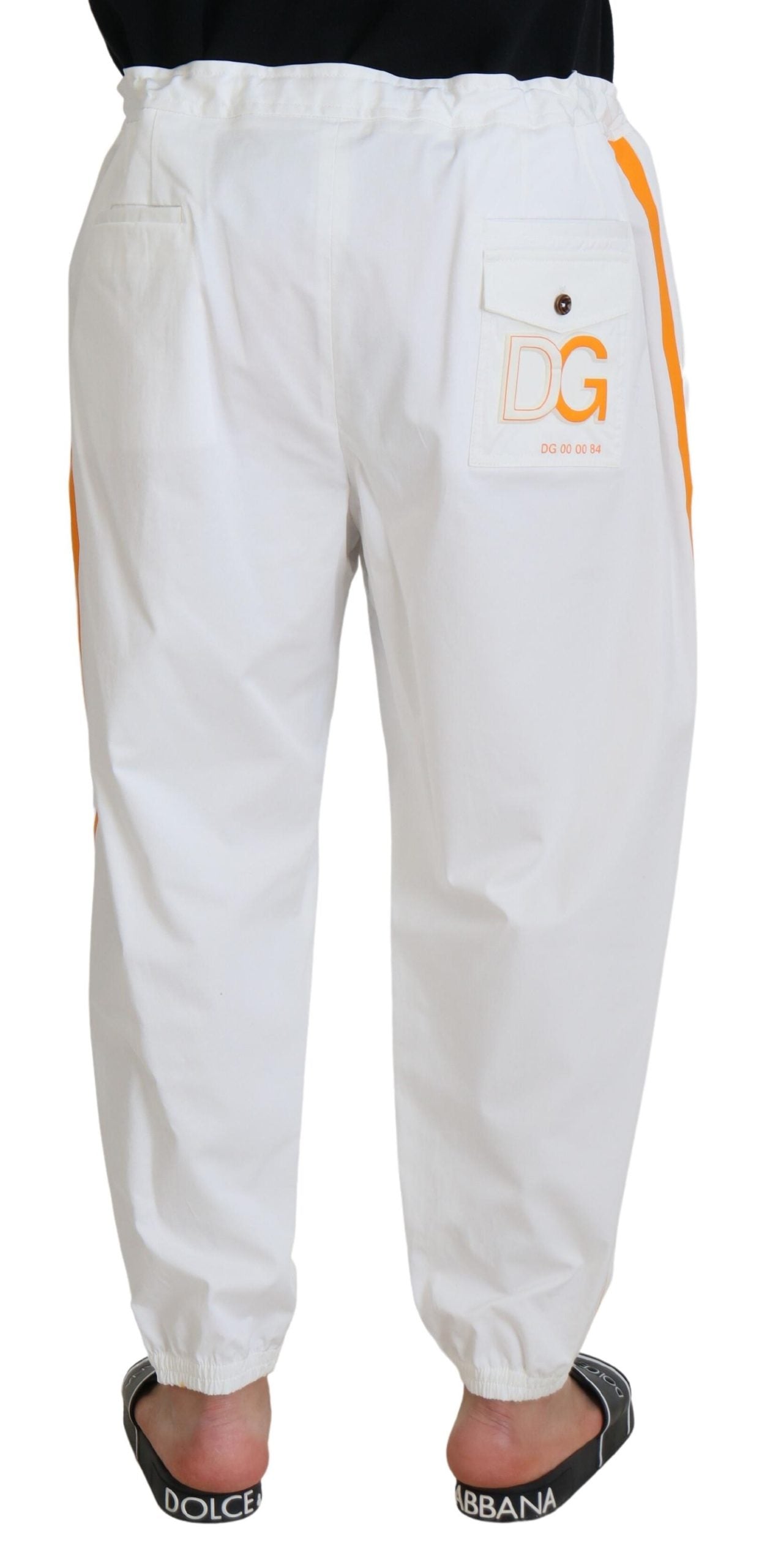 White Cotton DG Logo Print Jogger Pants
