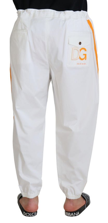 White Cotton DG Logo Print Jogger Pants