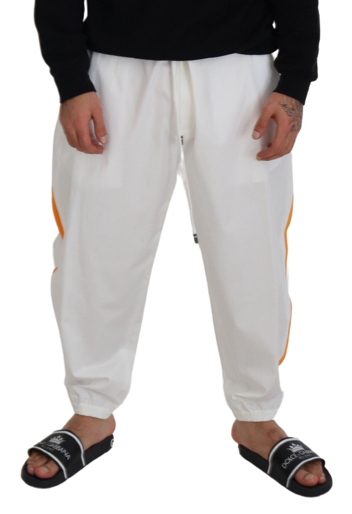 White Cotton DG Logo Print Jogger Pants