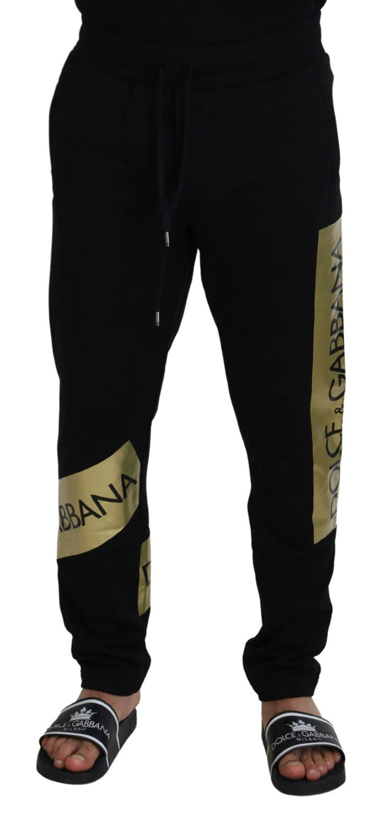 Black Cotton DG Logo Printed Jogger Pants