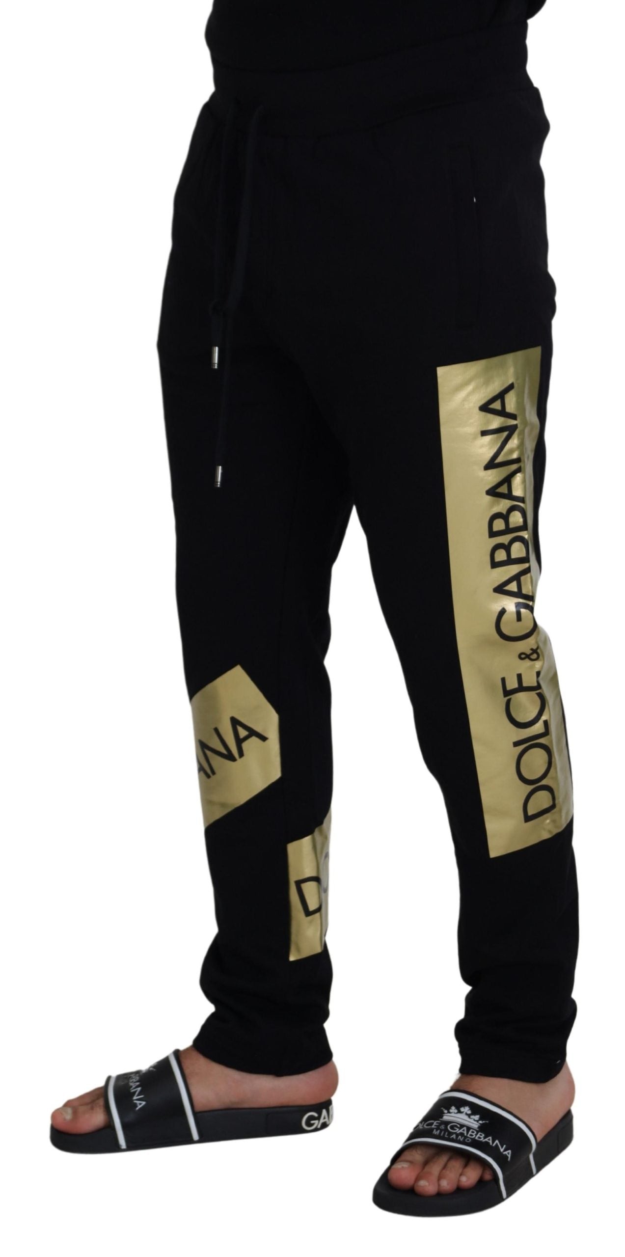 Black Cotton DG Logo Printed Jogger Pants