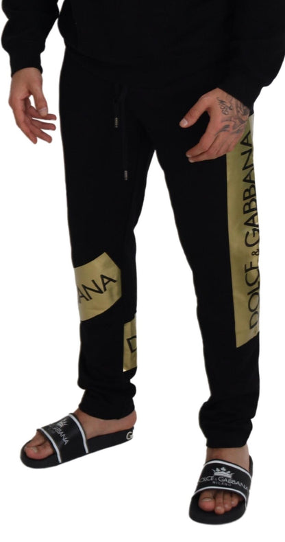 Black Cotton DG Logo Printed Jogger Pants