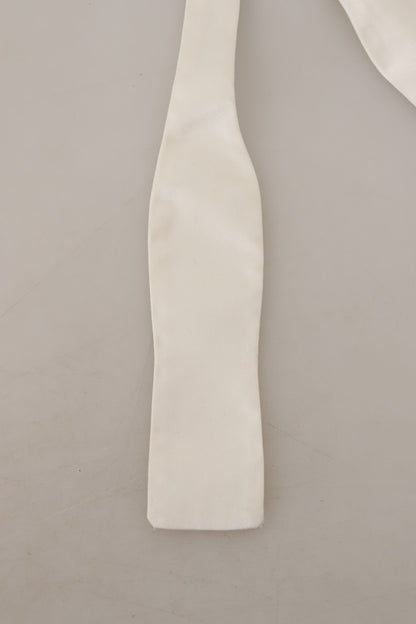 White Solid Silk Adjustable Neck Papillon Tie