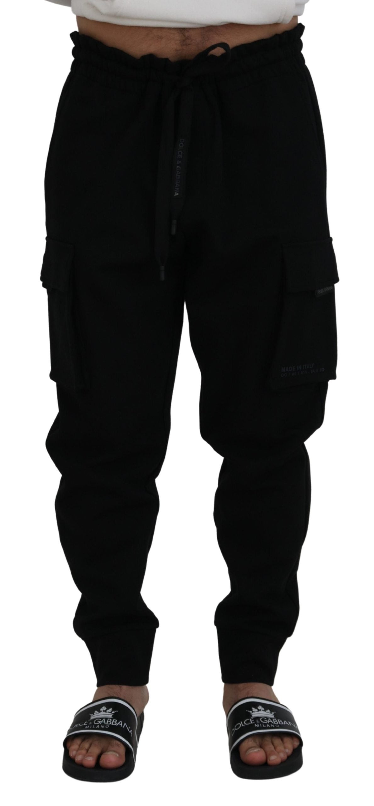 Black Cotton Drawstring Cargo Jogger Pants