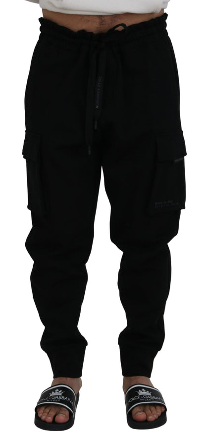 Black Cotton Drawstring Cargo Jogger Pants