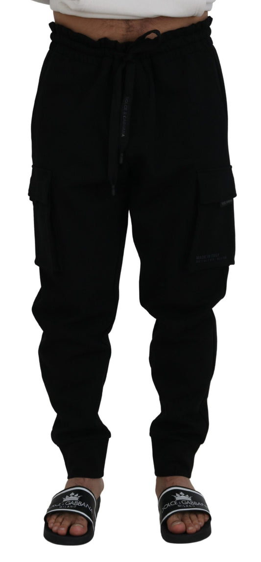 Black Cotton Drawstring Cargo Jogger Pants