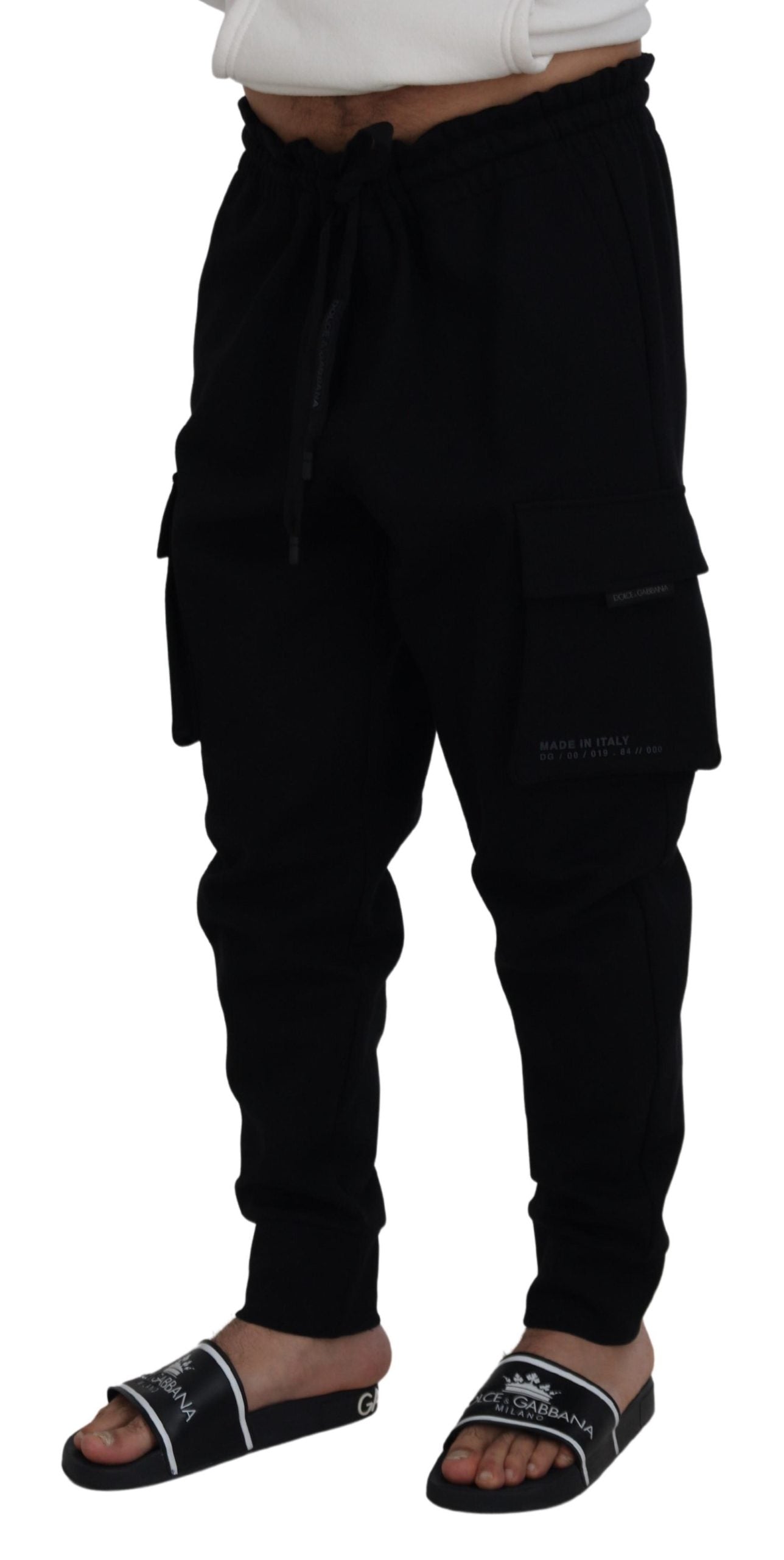 Black Cotton Drawstring Cargo Jogger Pants