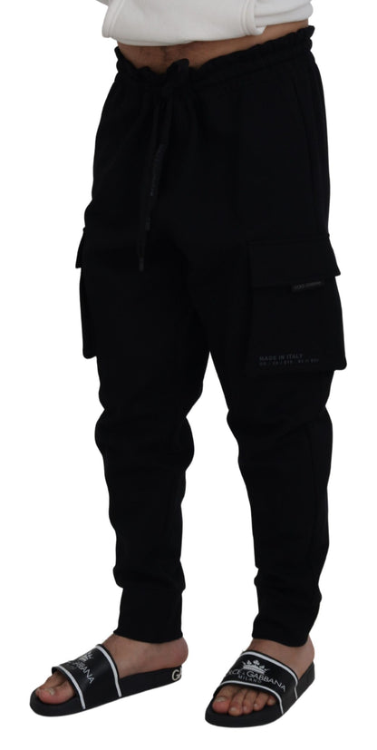 Black Cotton Drawstring Cargo Jogger Pants