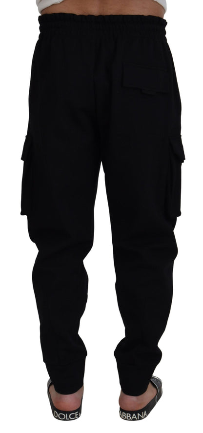 Black Cotton Drawstring Cargo Jogger Pants