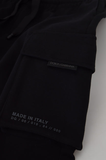 Black Cotton Drawstring Cargo Jogger Pants
