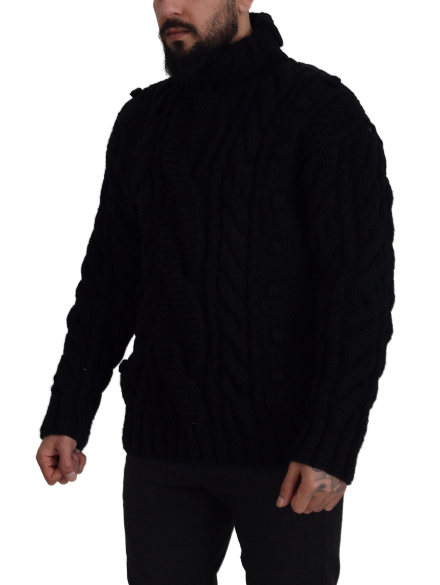 Black Cashmere Turtleneck Pullover Sweater