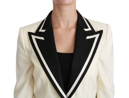 White Black Silk Slim Fit Blazer Jacket