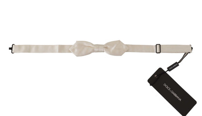 White Solid Silk Adjustable Neck Papillon Tie