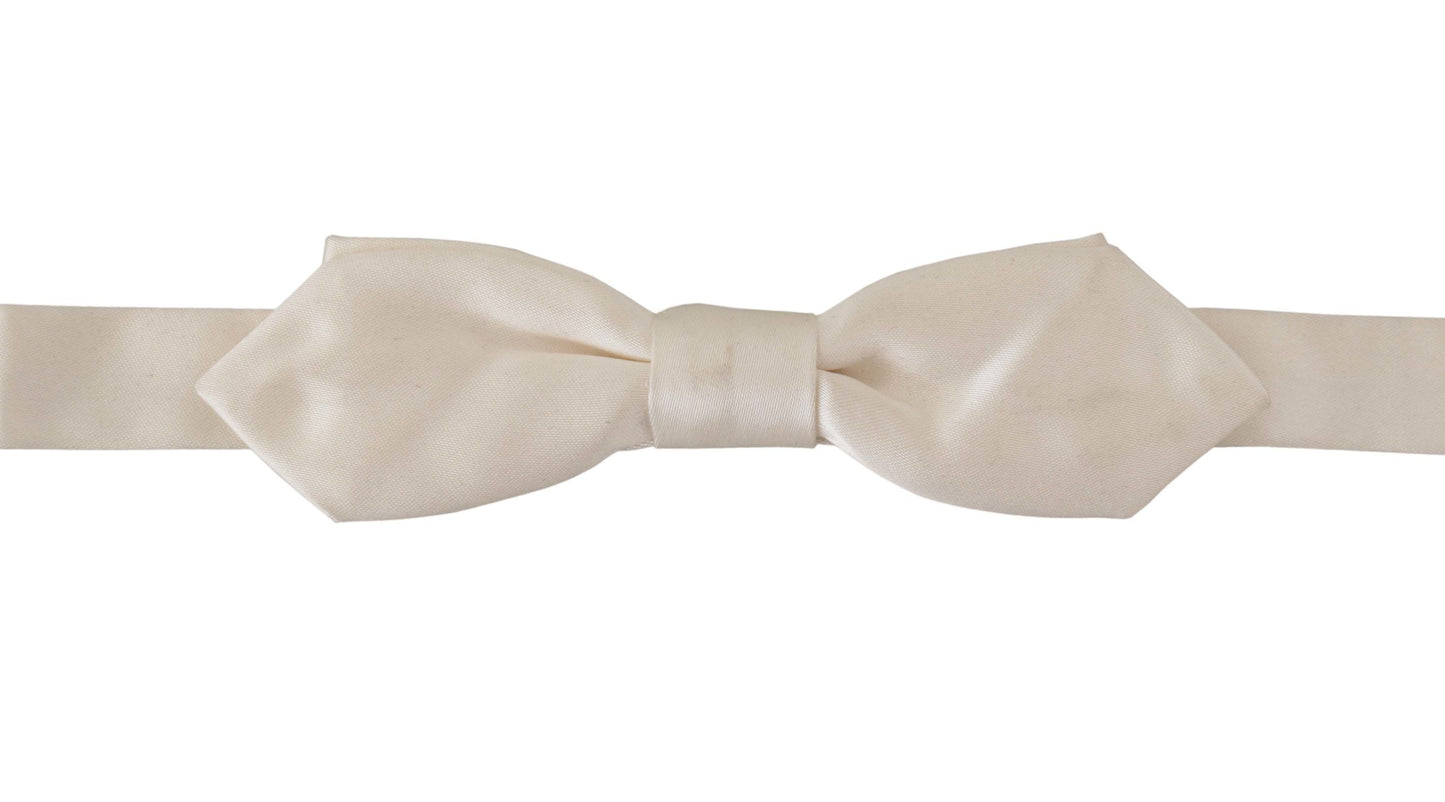 White Solid Silk Adjustable Neck Papillon Tie