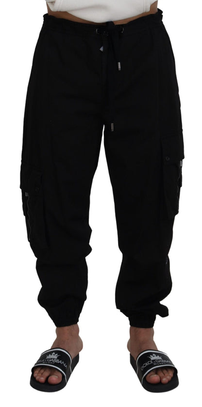 Black Cotton DG Logo Cargo Jogger Pants