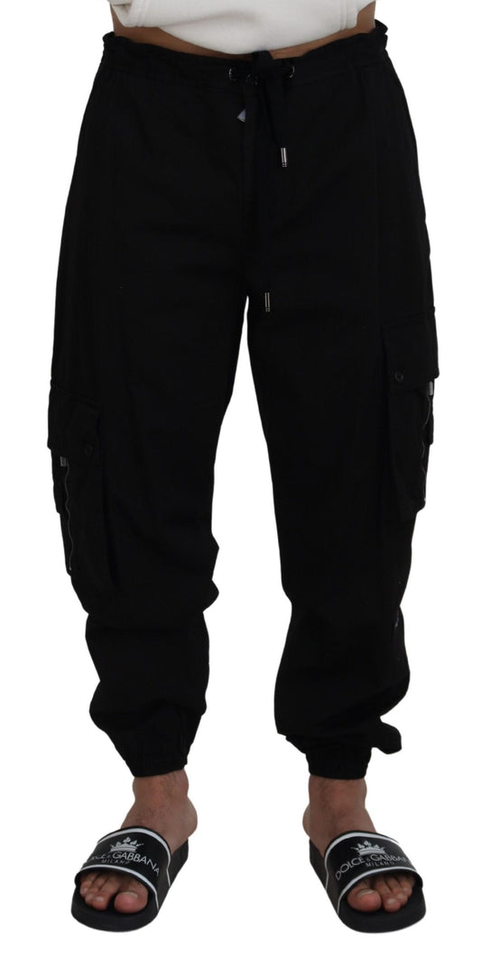 Black Cotton DG Logo Cargo Jogger Pants