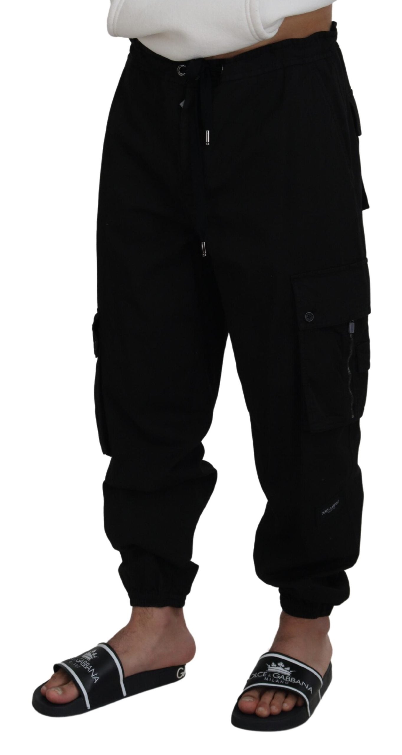 Black Cotton DG Logo Cargo Jogger Pants