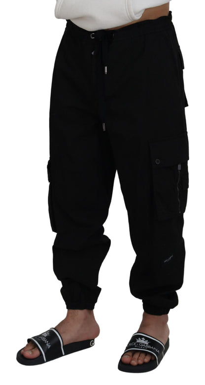 Black Cotton DG Logo Cargo Jogger Pants